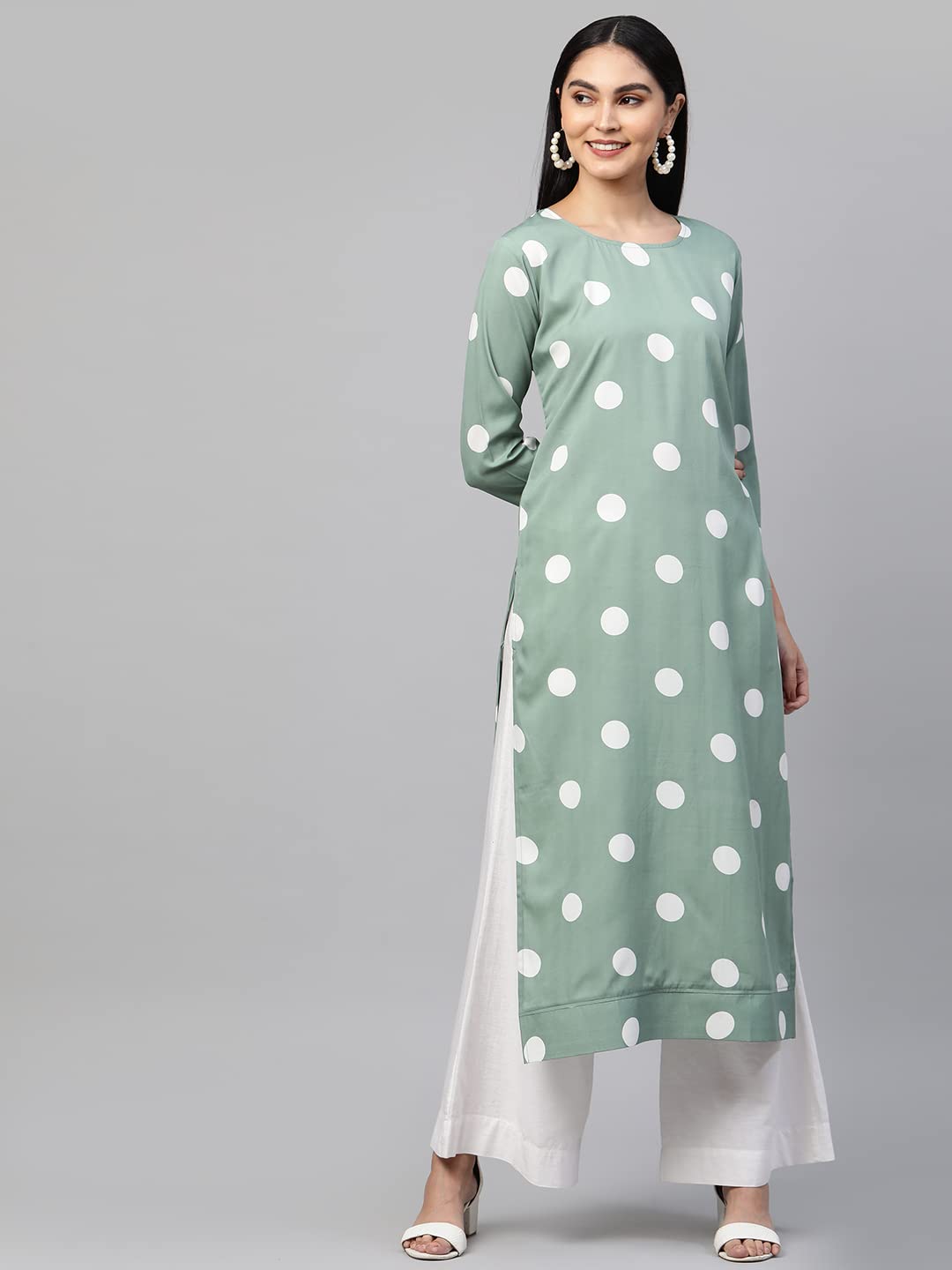 GoSriKi Women's Crepe Straight Printed Kurta (Dots Nw-GO)