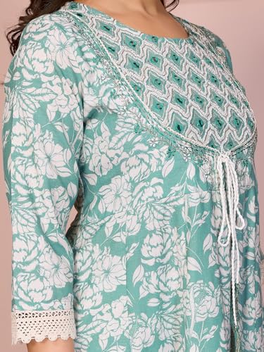rangita Green Linen Embroidered Anarkali Calf Length Kurta with Pant and Dupatta | Kurta Set for Women