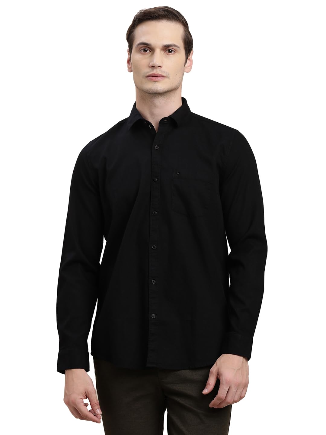 Turtle Men Pure Cotton Slim Fit Solid Black Casual Shirt