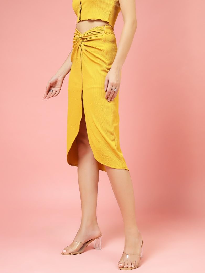 OOMPH! Ribbed Lycra Sarong Style Skirt, Yellow - msk133