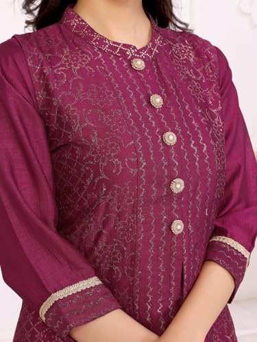 rangita Wine Polyester Anarkali Printed Calf Length Kurti | Kurta for Women