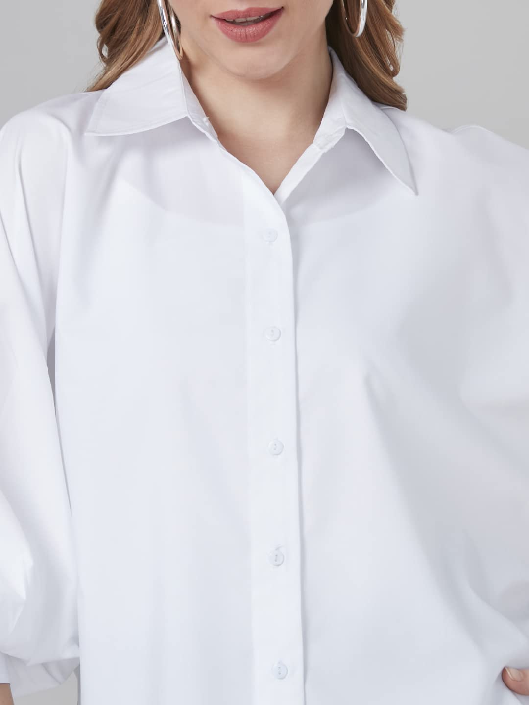 Style Quotient Women White Solid Poly Crepe Oversized Casual Shirt