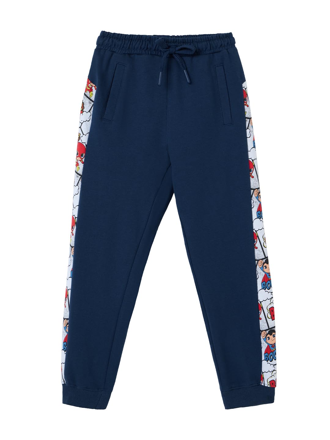The Souled Store DC: Super Heroes Boys Drawstringed Regular Fit Navy Blue Cotton Joggers (2-8 Yrs)