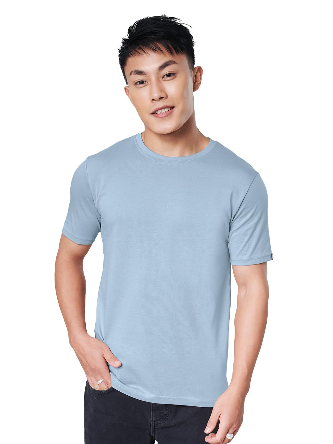 The Souled Store Solids: 100% Cotton Powder Blue Men & Boys Short Sleeve Round Crew Neck Regular Fit T-Shirt