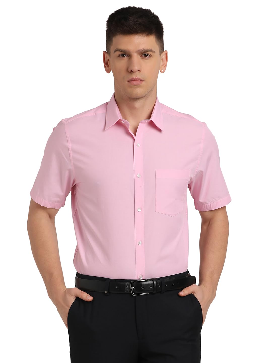 Turtle Men Pure Cotton Slim Fit Solid Pink Formal Shirt