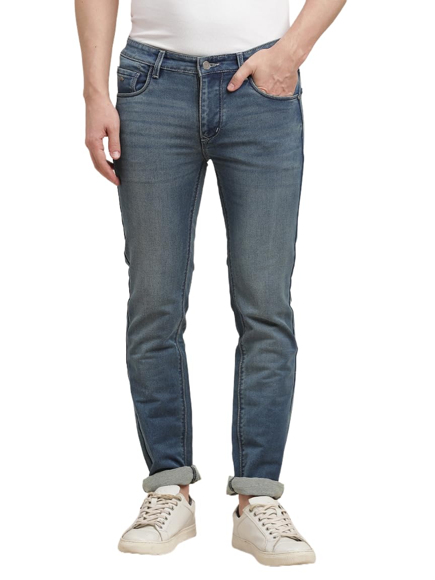 Turtle Men Cotton Stretch Narrow Fit Flat Front Light Blue Jeans
