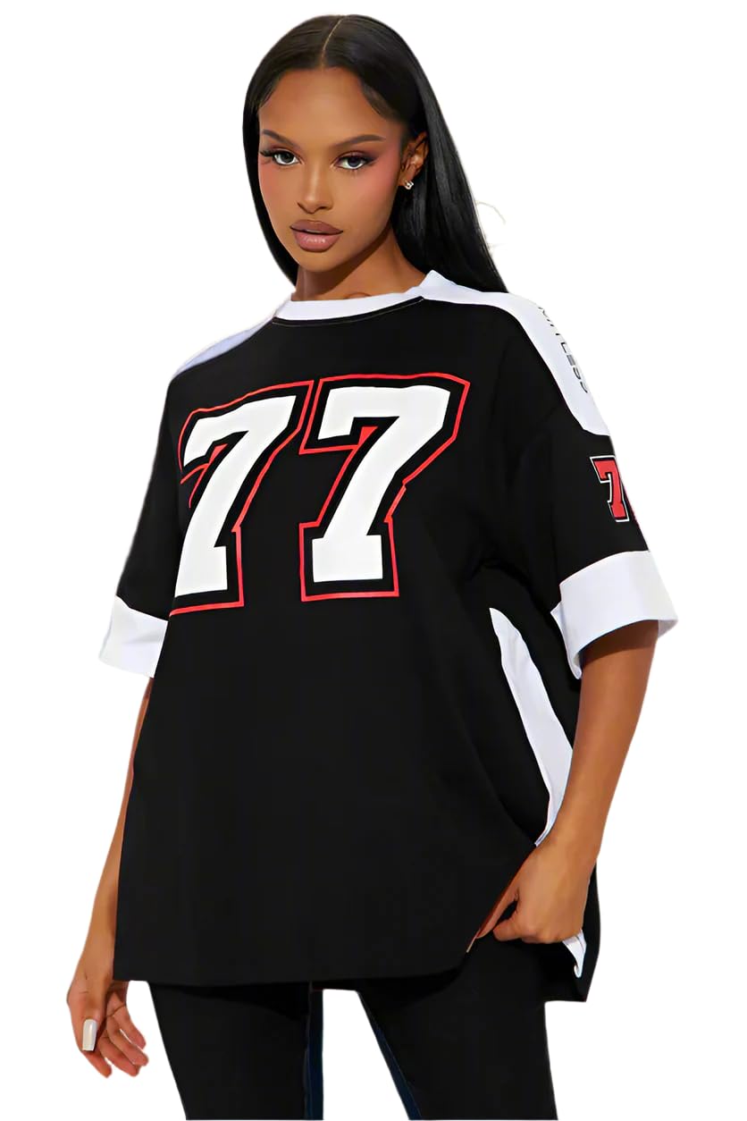 Thalasi Womens Cotton Oversized Fit T Shirts - Half Sleeve Round Neck Printed T-Shirt For Women