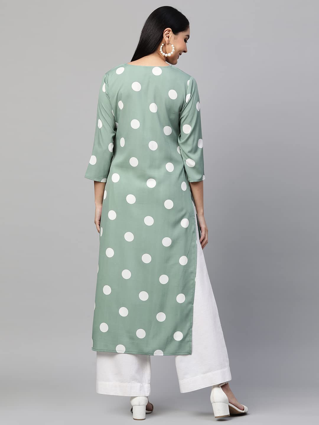 GoSriKi Women's Crepe Straight Printed Kurta (Dots Nw-GO)