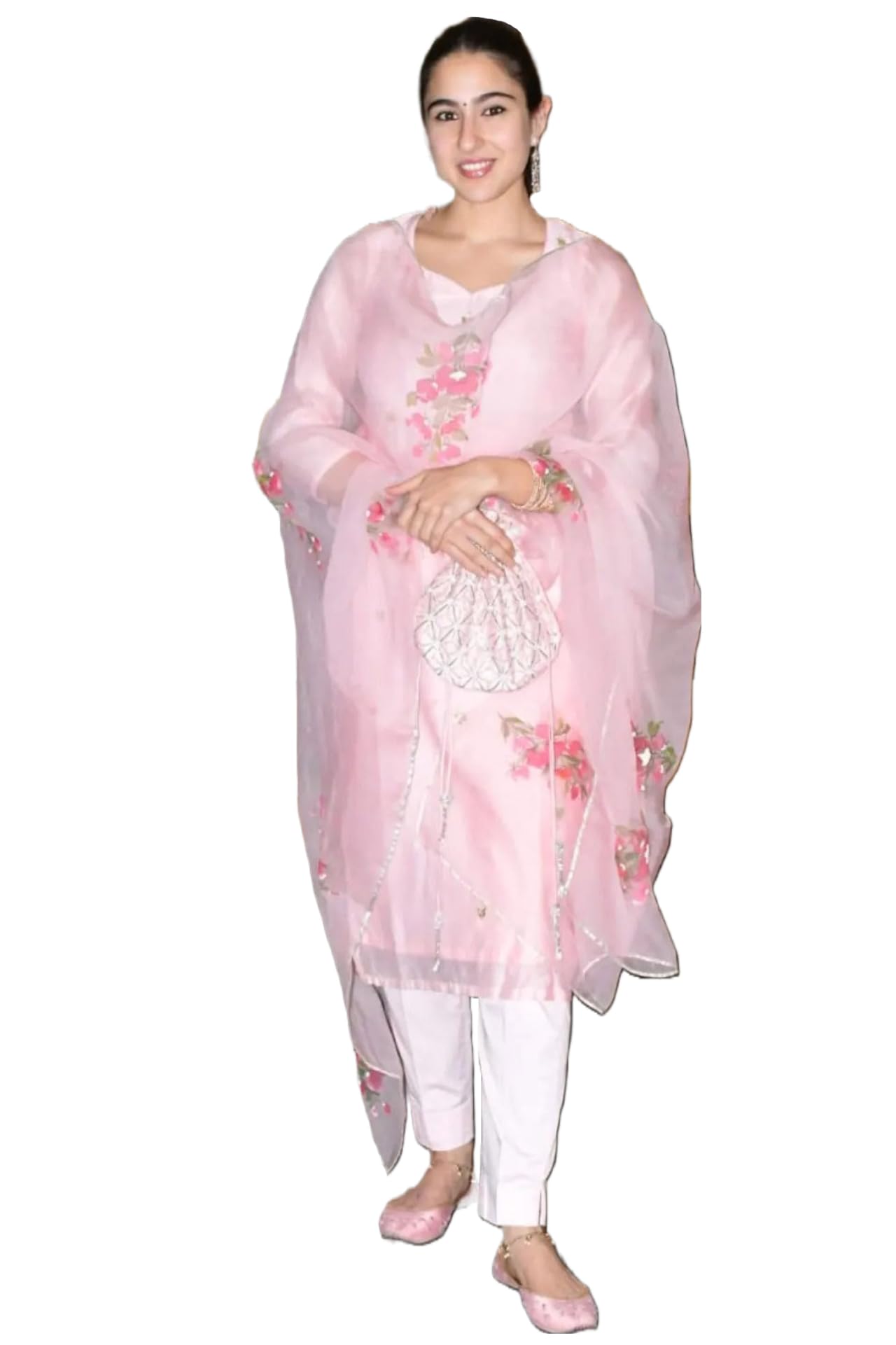 Gosriki WomenS Organza Straight Printed Kurta With Pant & Dupatta (Mala Pink-Gs_Xxl_Pink_Xx-Large)