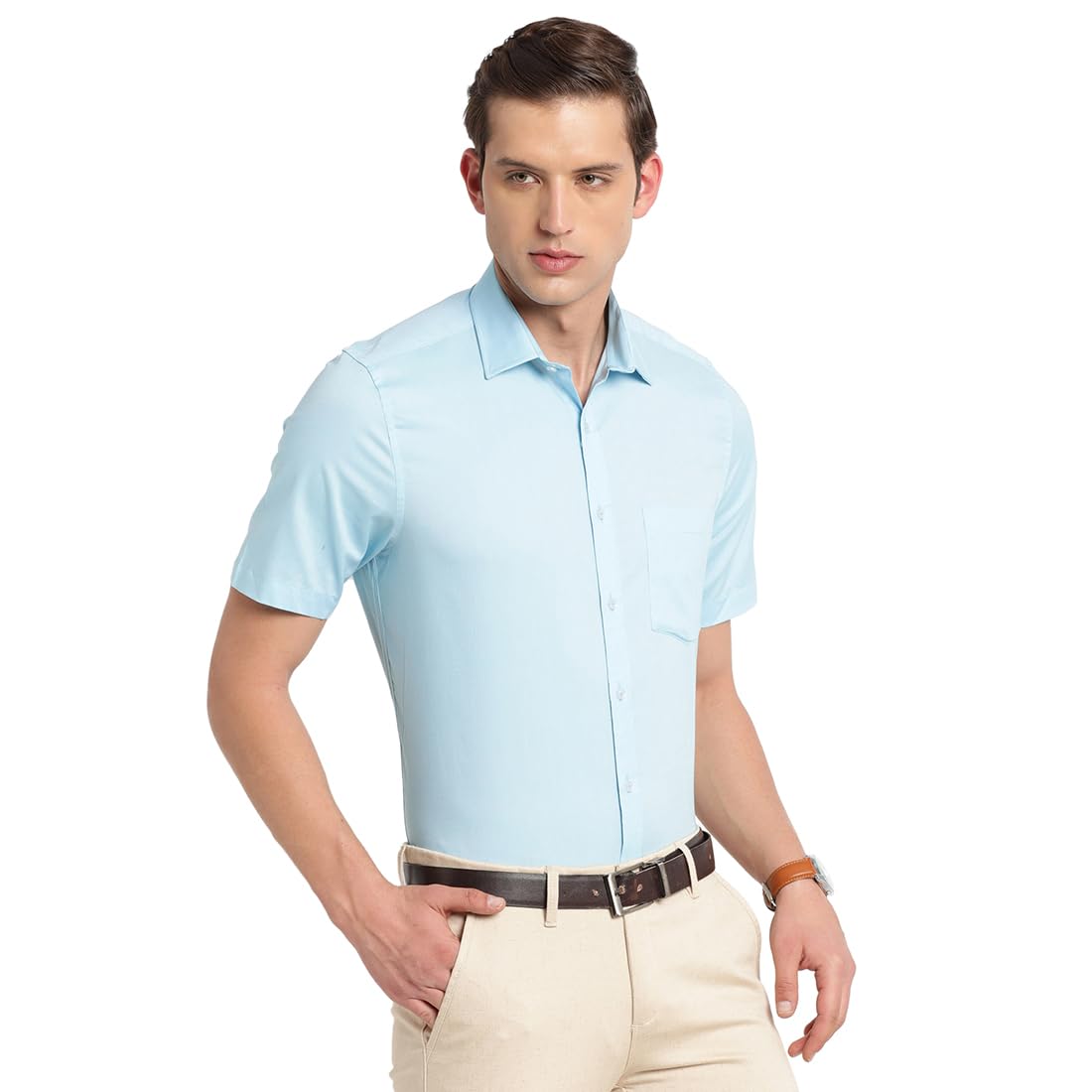 Turtle Men 100% Cotton Solid Slim Fit Light Blue Formal Shirt
