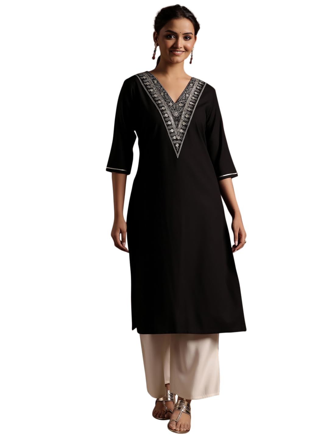 Libas WomenS Viscose Rayon Yoke Design A-Line Kurta (29190Or Black
