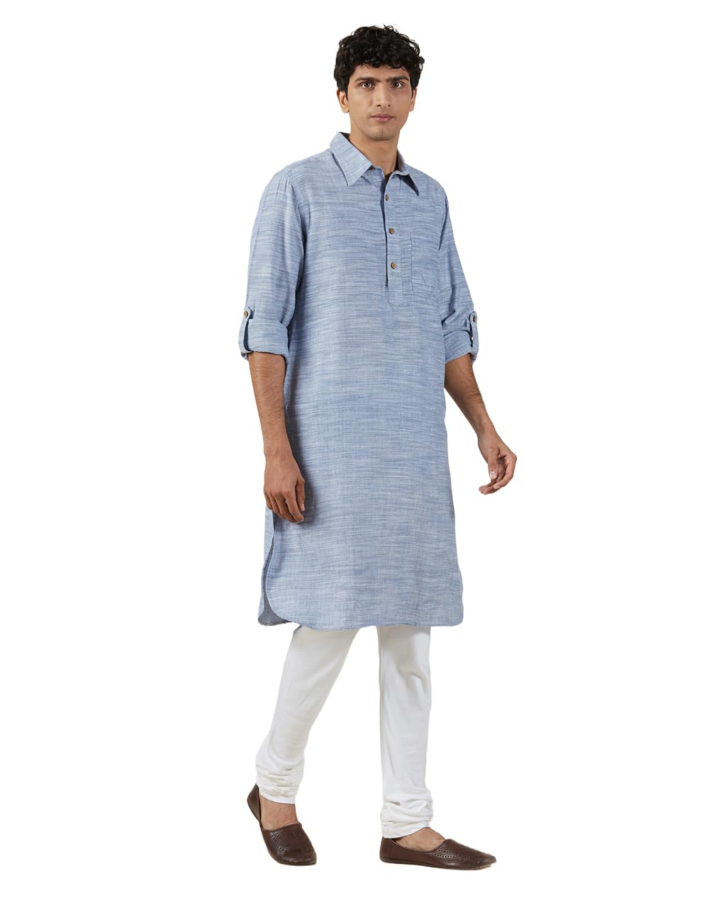 Fabindia Men's Blue Cotton Solid Comfort Fit Pathani