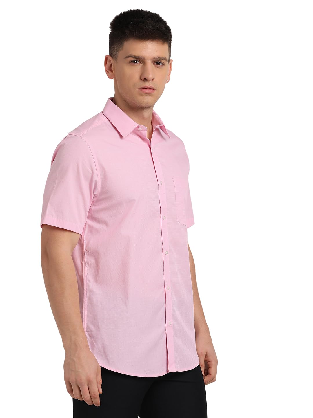 Turtle Men Pure Cotton Slim Fit Solid Pink Formal Shirt