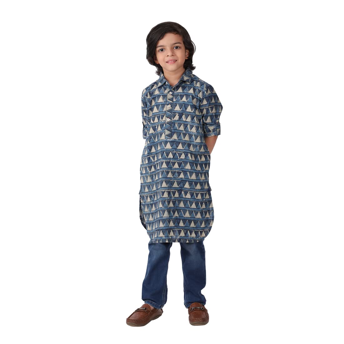 Fabindia Kids Full Sleeves Long Kurta Cotton_3-4Y Navy Blue