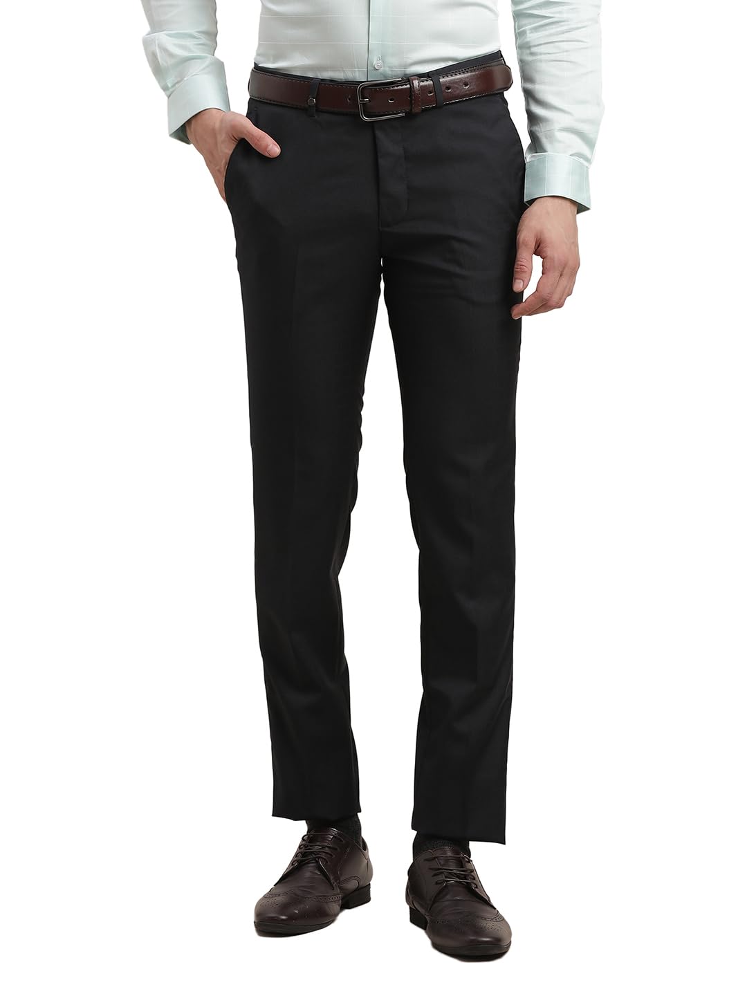 Turtle Men Polyviscose Slim Fit Black Checkered Formal Trouser