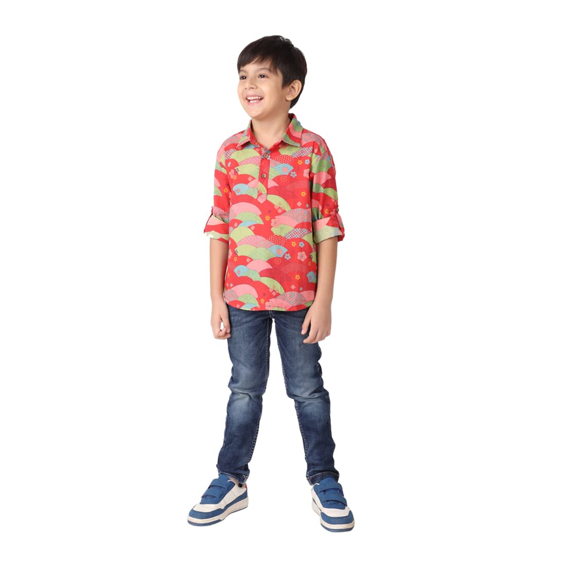 Fabindia Kids Cotton Printed Short Kurta Multi_12-14Y Red/Green