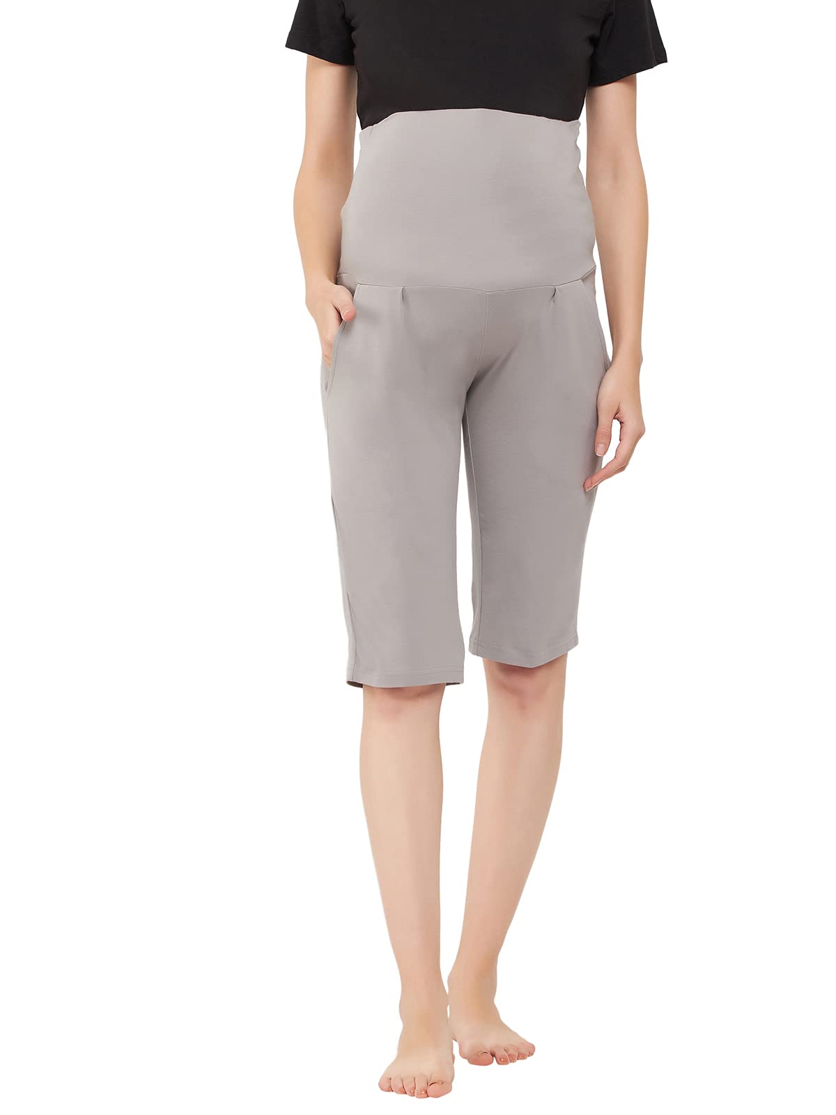 Clovia Womens Cotton Chic Basic Maternity Shorts (LB0210P01_Grey_S)