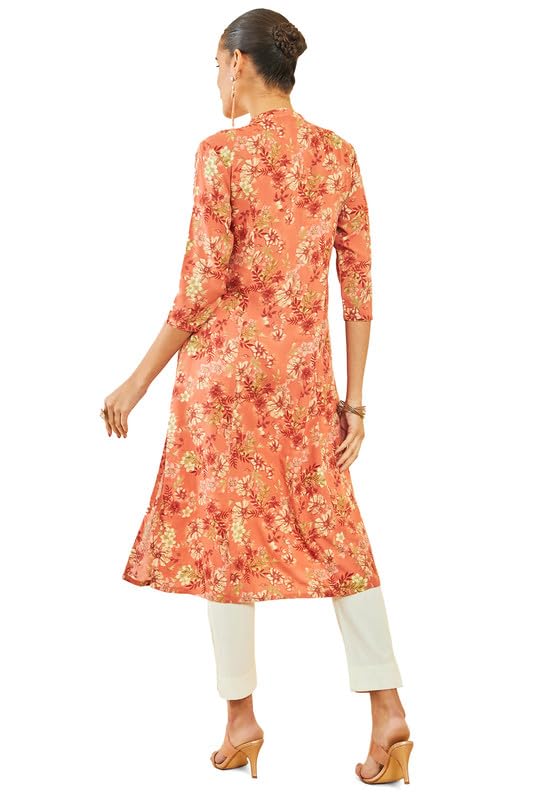 Soch Womens Rayon Kurta with Floral and Foliage Print