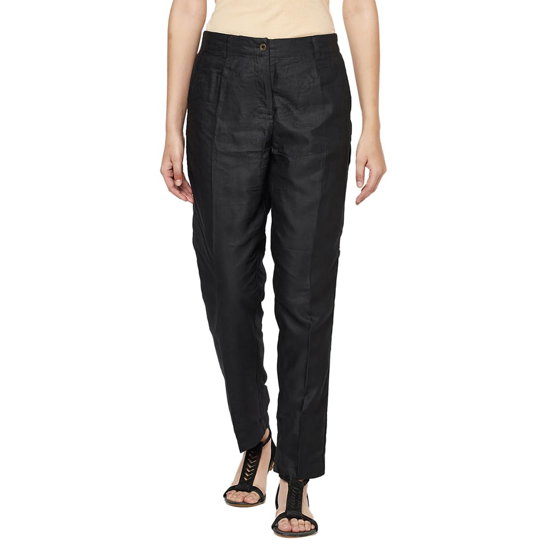 Fabindia Women Silk Slim Fit Pant Viscose_30 Black