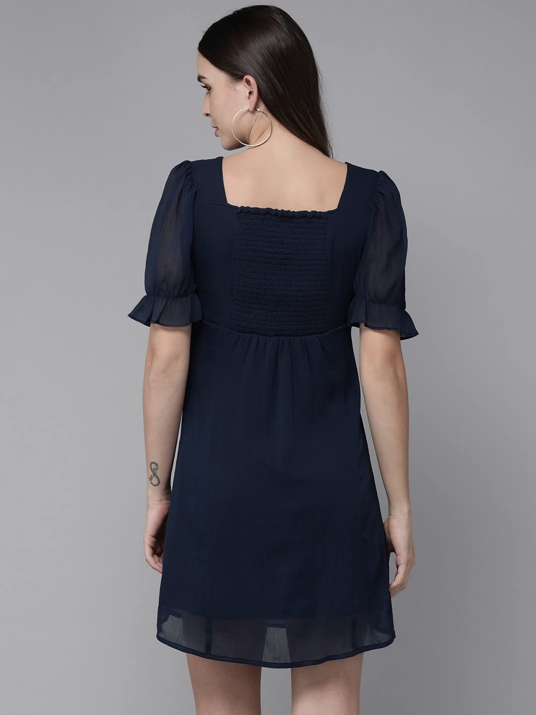 Rare Women'S Chiffon A-Line Midi Dress (Ep7043_Navy Blue_Xl)