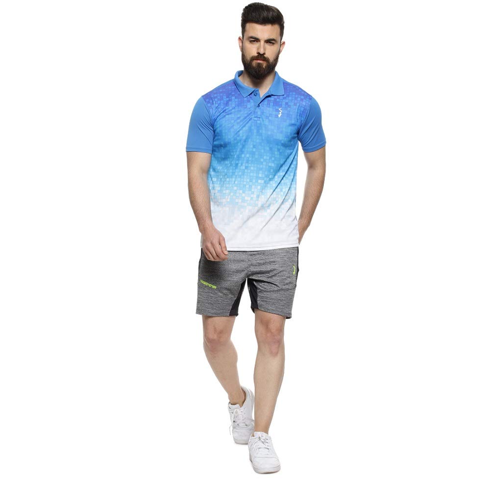 Campus Sutra Mens Blue & White Ombre Colour-Blocked Dri-Fit Half Sleeve Regular Fit T-Shirt for Casual Wear | Modern Clothing T