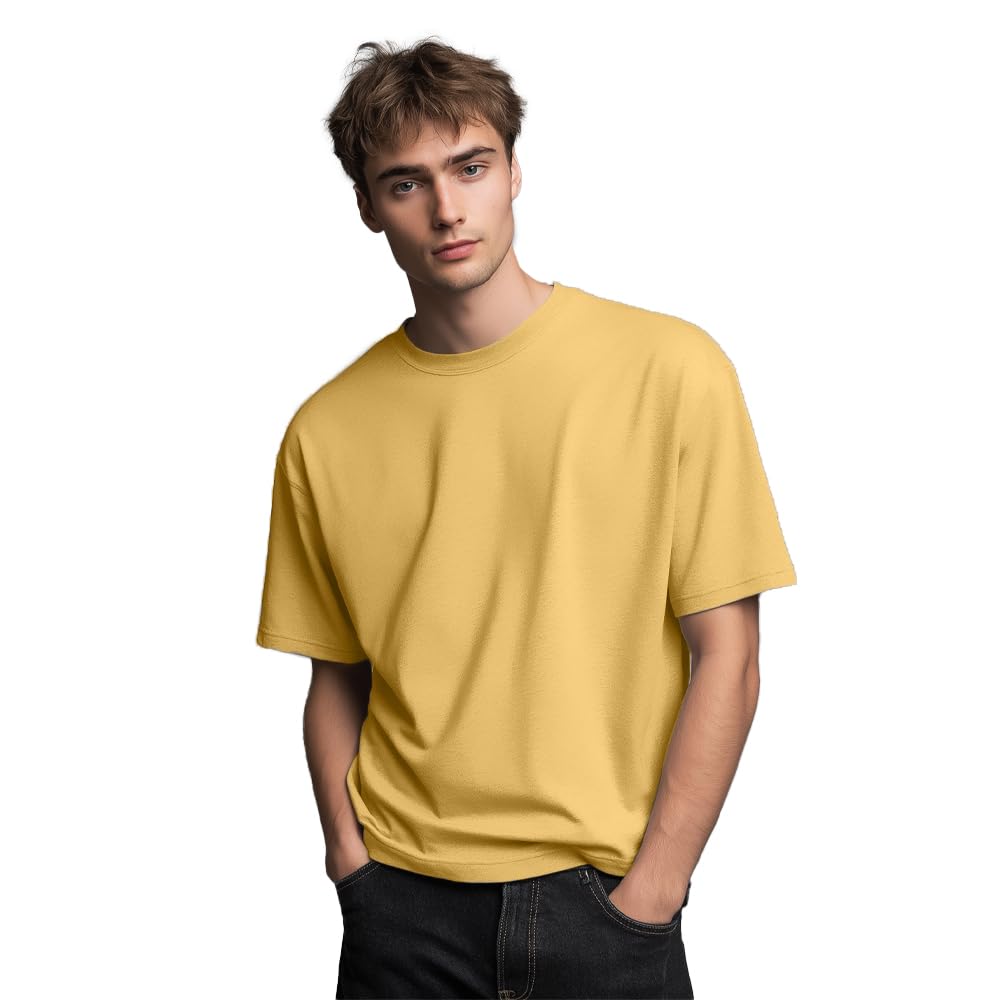 Nobero MenS Solid Oversized Fit T-Shirt (1M-Twts-R0039_Pineapple