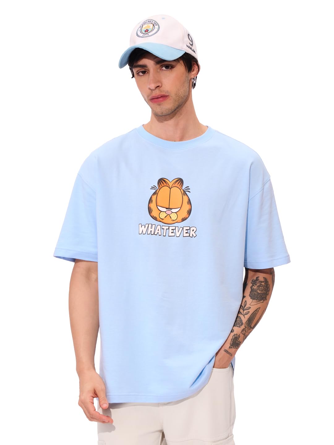 The Souled Store Official Garfield Originals: Dont Care Oversized T-Shirt for Men Boys Cotton Casual Half Sleeves Baggy Loose F