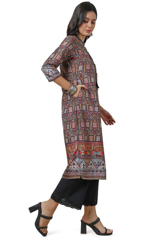 Soch Womens Black Abstract Print Silk Blend Kurta with Tassels
