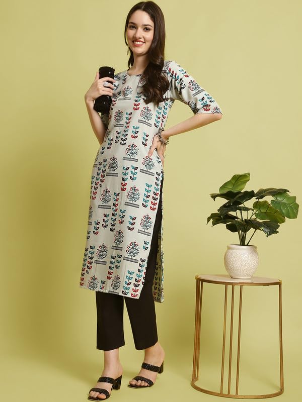 Pinkmint Elegant Printed Crepe Kurta And Pant Set For WomenS Ll Fashionable Kurti Combo Set Ll Stright Round Neck Kurti (Pack O