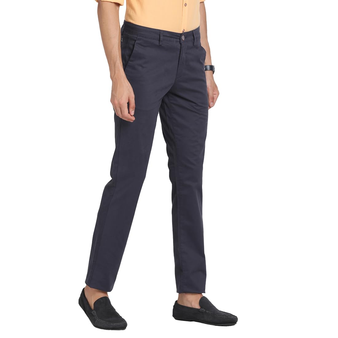 Turtle Men Cotton Stretch Navy Blue Solid Ultra Slim Fit Casual Trouser