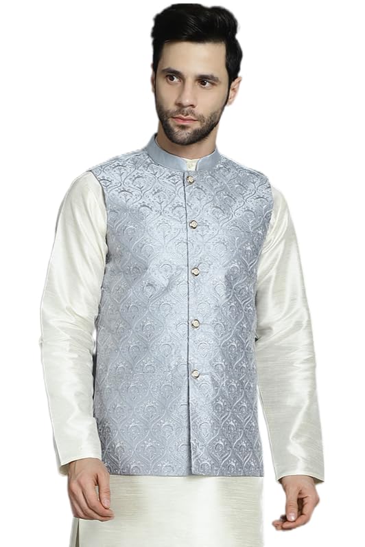 Jompers Mens Sequins And Embroidered Nehru Jacket