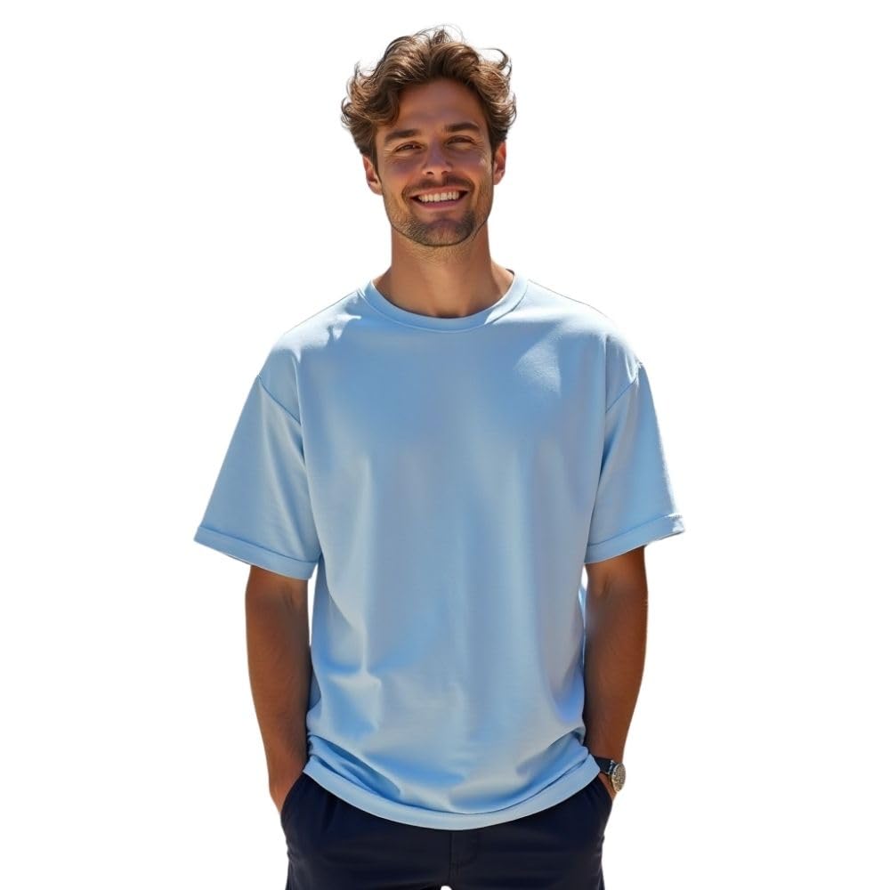 Nobero MenS Solid Oversized Fit T-Shirt (1M-Twts-R0039_Powder Blue
