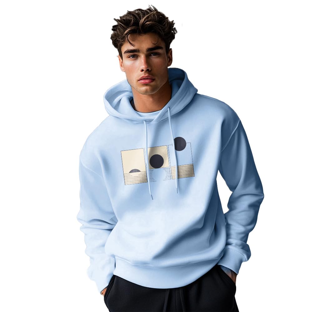 Nobero MenS Cotton Blend Neck Hooded Sweatshirt (1M-Twho-C0680_Powder Blue