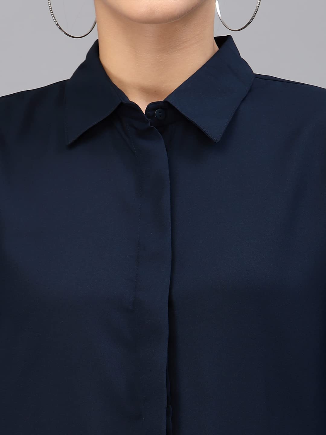 Style Quotient Women Solid Navy Polymoss Regular Formal Shirt
