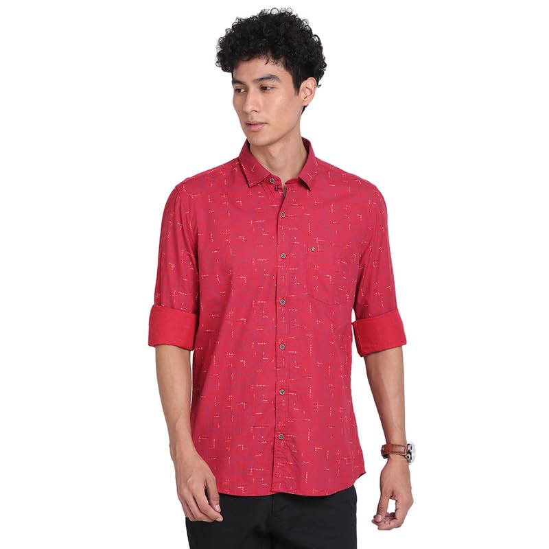 Turtle Men 100% Cotton Red Printed Slim Fit Full Sleeve Casual Shirt