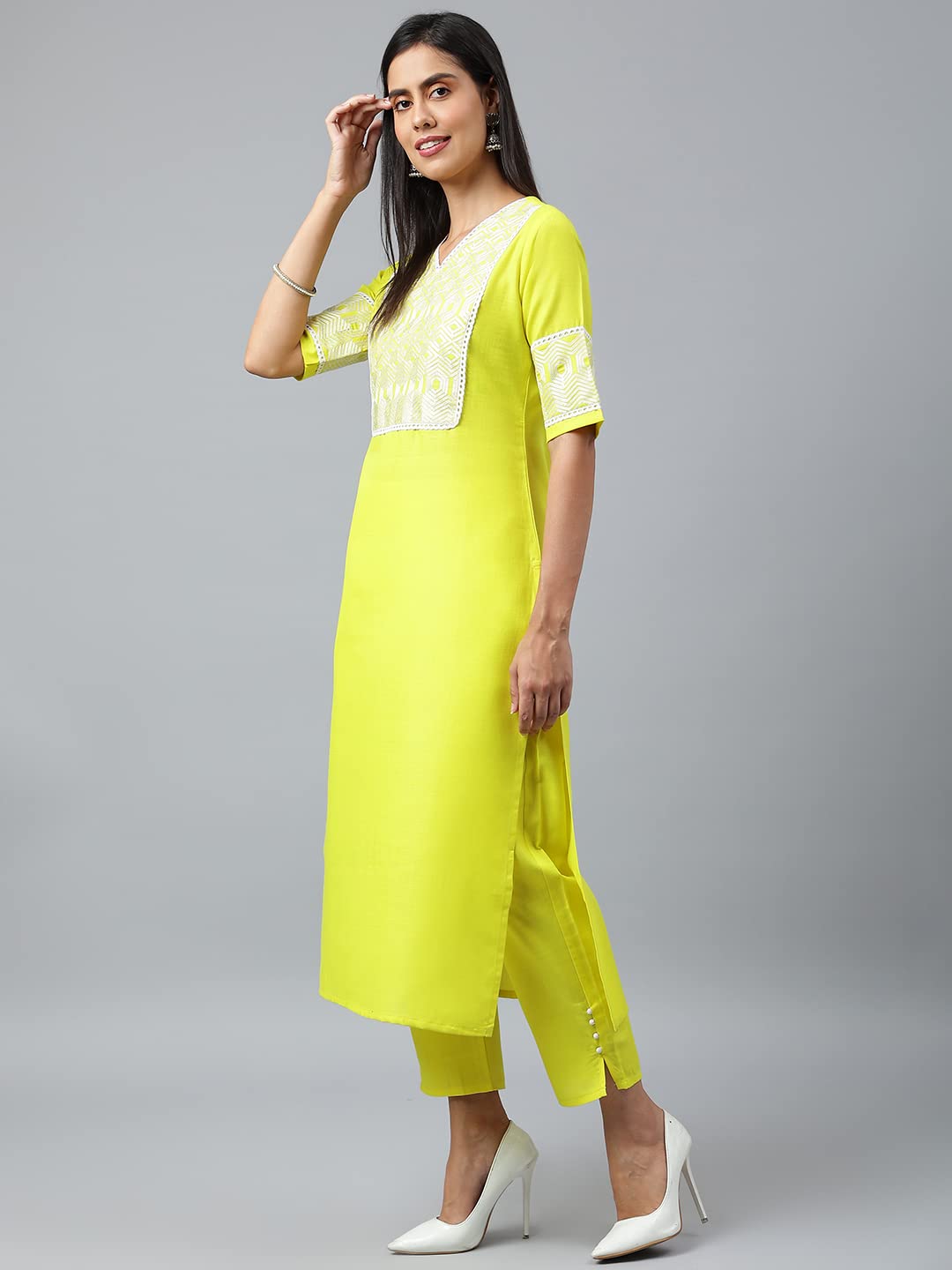 GoSriKi Women's Cotton Blend Straight Solid Kurta with Pant & Dupatta (Type_New-GO)