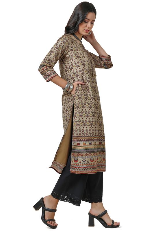 Soch Womens Beige Ethnic Motifs Silk Blend Kurta with Tassels