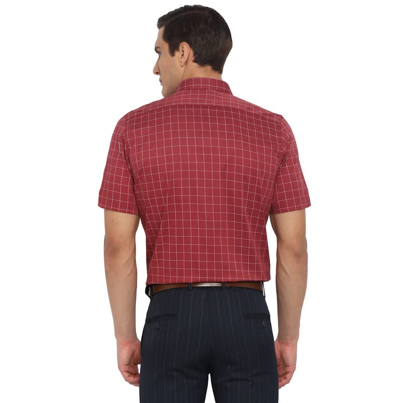 Turtle Men Cotton Maroon Reguler Fit Checkered Shirts