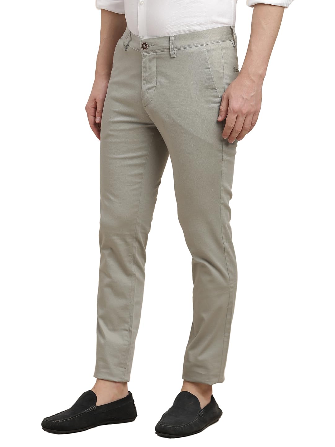 Turtle Men Cotton Stretch Heather Grey Printed Narrow Fit Casual Trouser