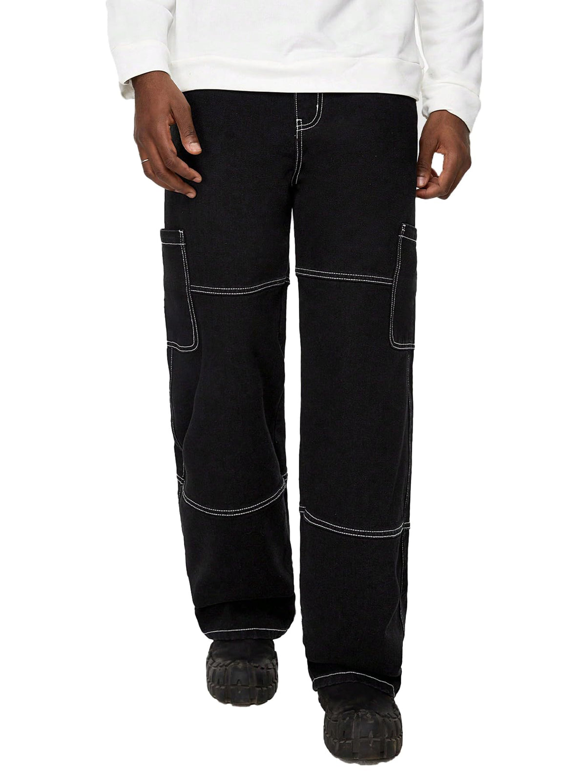 Kotty MenS Mid Rise Solid Cargo Jeans Coal Black