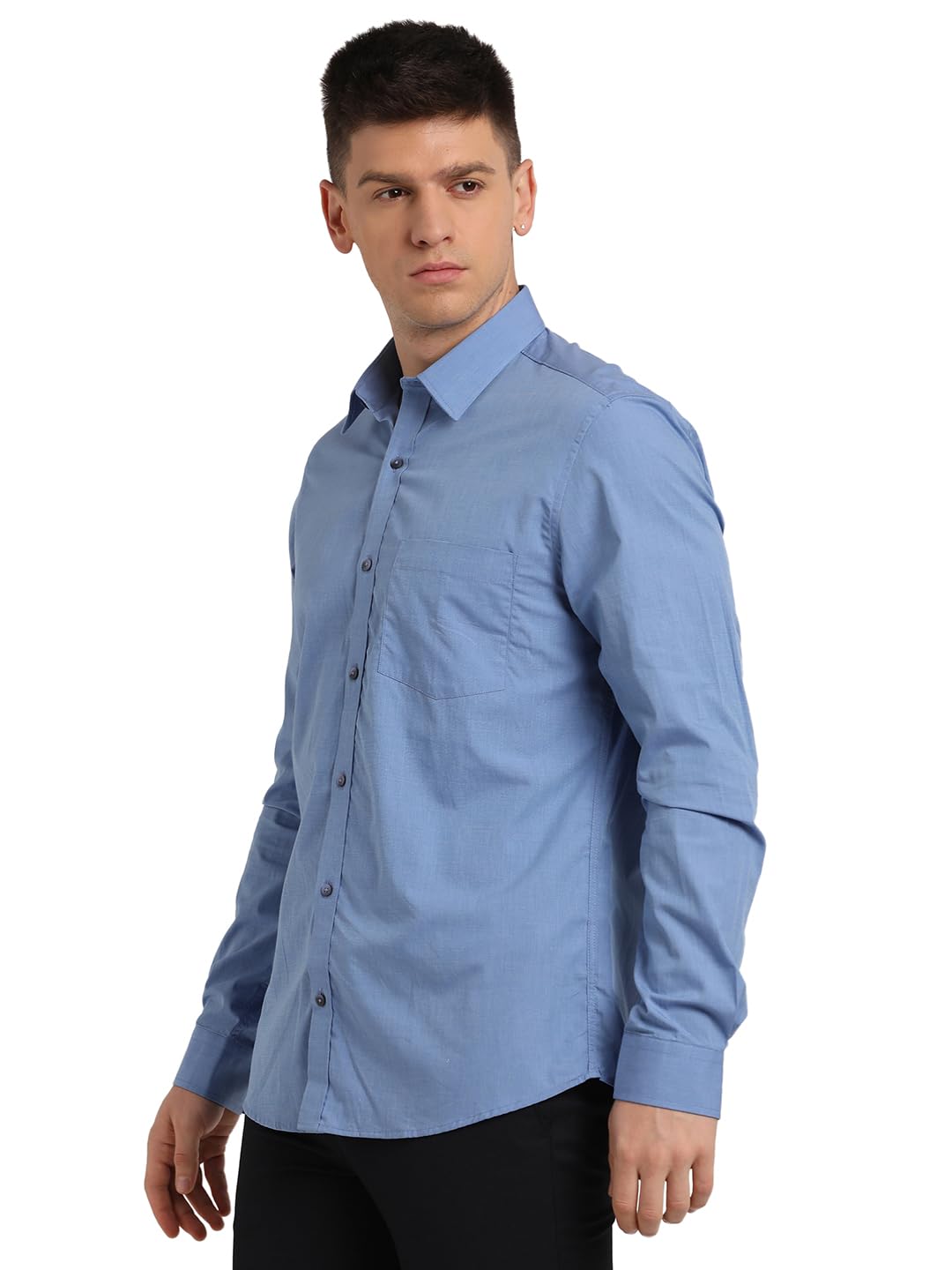Turtle Men 100% Cotton Slim Fit Solid Full Sleeve Formal Shirt Blue