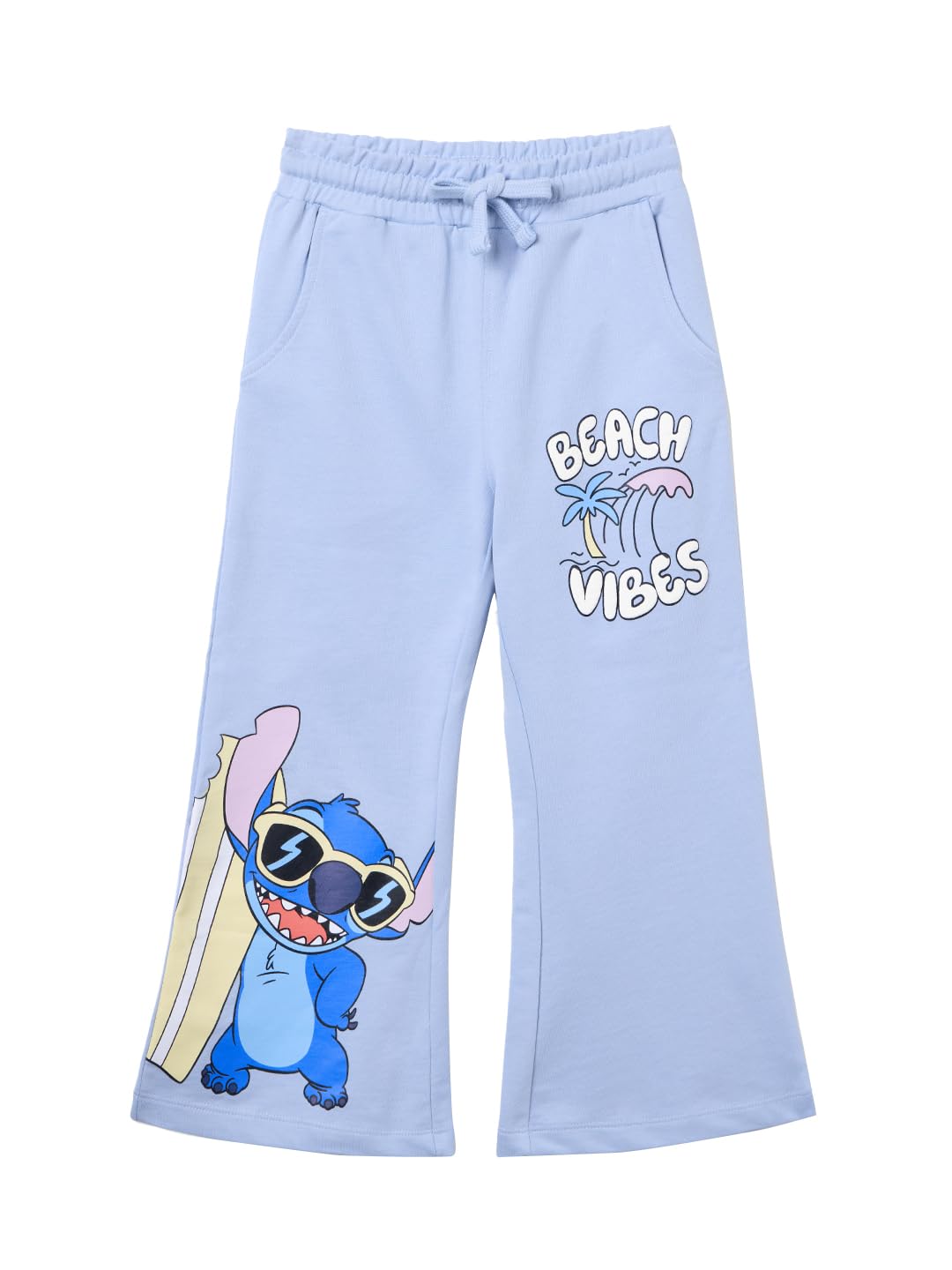 The Souled Store Lilo & Stitch: Beach Vibes Girls Drawstringed Blue Graphic Printed Cotton Joggers (2-8 Yrs)