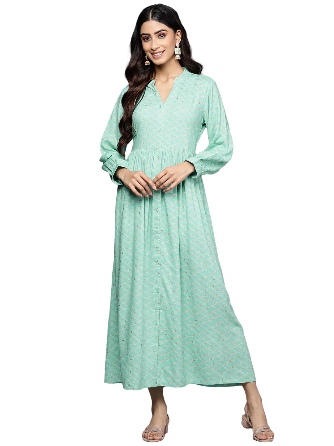Libas WomenS Rayon Fit And Flare Maxi Dress (26425_Sea Green