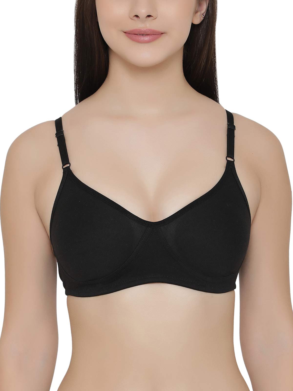 Clovia Womens Cotton Non Padded Wire Free Full Coverage Bra Black