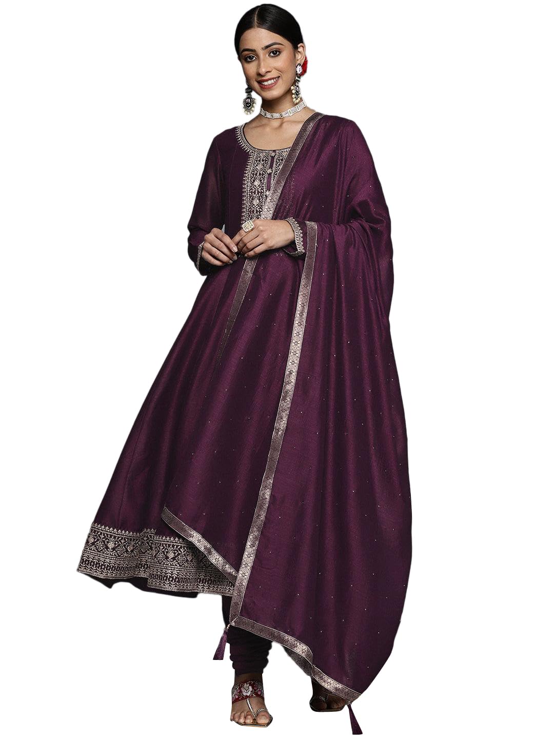 Libas Womens Silk Blend Kurta Sets (33458O_Purple