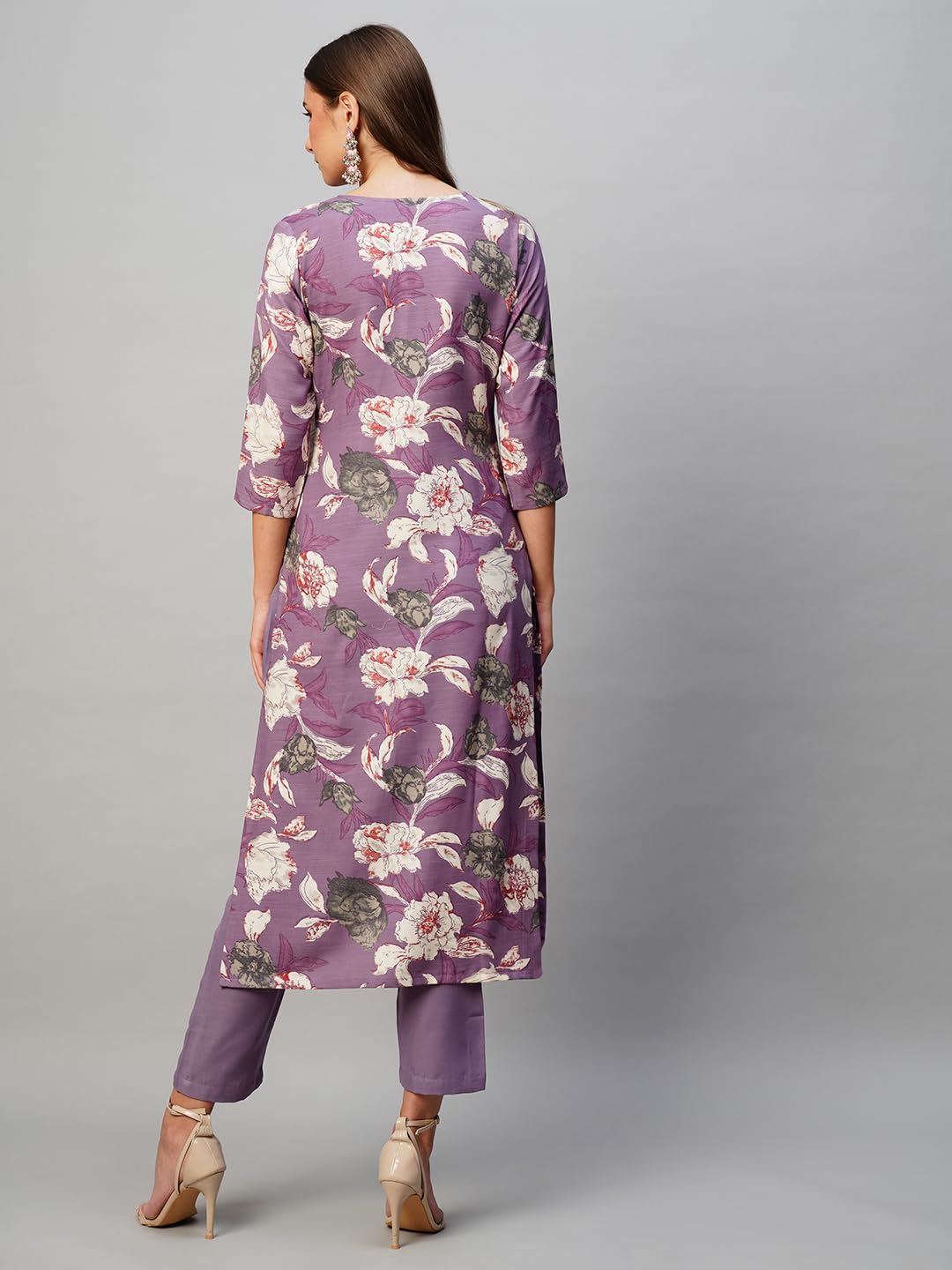 Gosriki Women'S Rayon Straight Printed Kurta With Pant Set (Dhun-Purple-Kbv-Gs_L_Purple_Large)