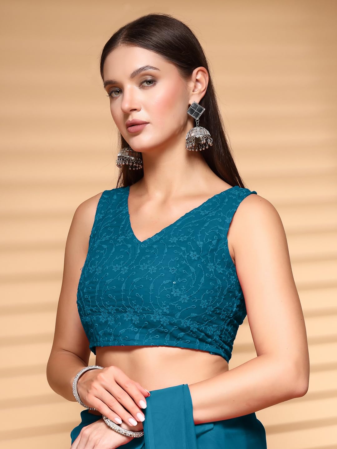 Oomph! Readymade Blouse For Women, Brocade, Sleeveless, V-Neck, Rbbl618