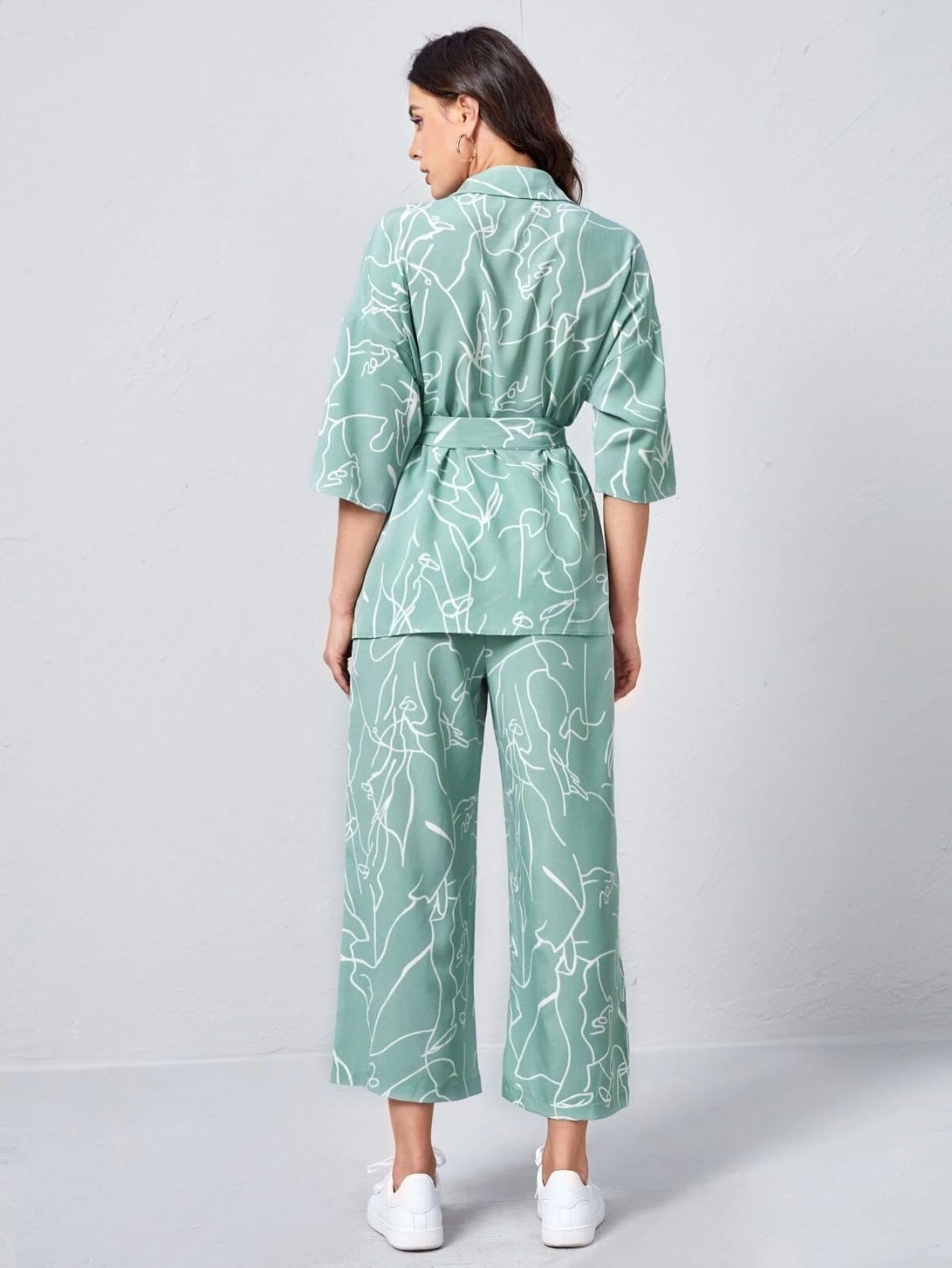 OM SAI LATEST CREATION Nightdress for Women || Rayon Collared Self Belted Allover Print Shirt Top & Wide Leg Pants Set || Comfor