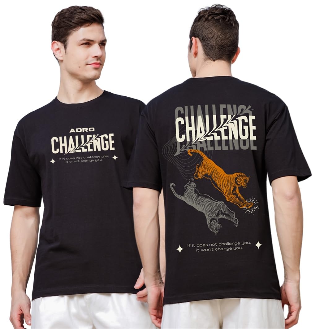 ADRO Men's Solid Oversized Fit T-Shirt (OVR24-L1-CHL-BL_Black