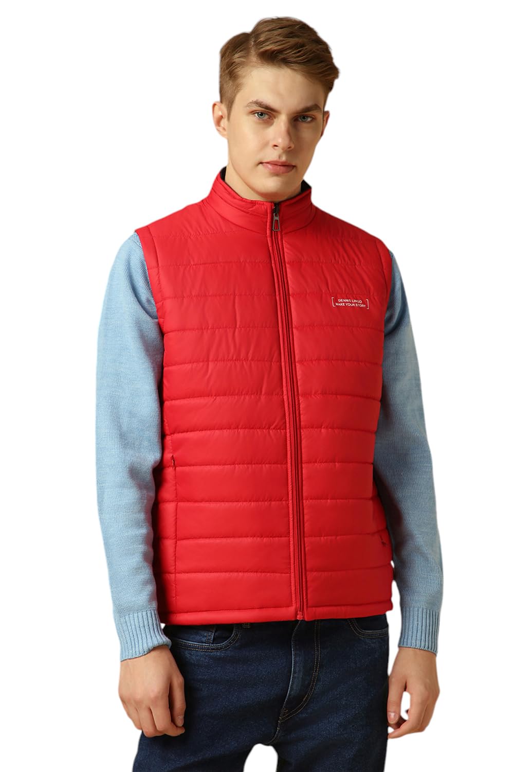 Dennis Lingo Men Red Solid Regular Fit Sleeveless Mock Collar Padded Jacket
